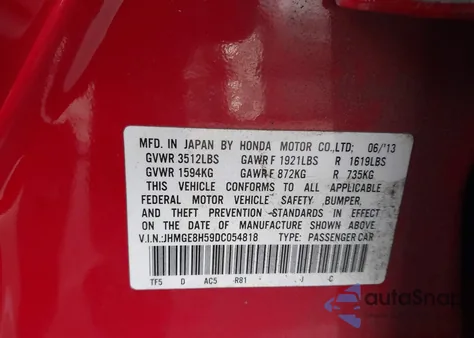 2013 Honda Fit Sport z USA, uszkodzony, nr VIN JHMGE8H59DC054818